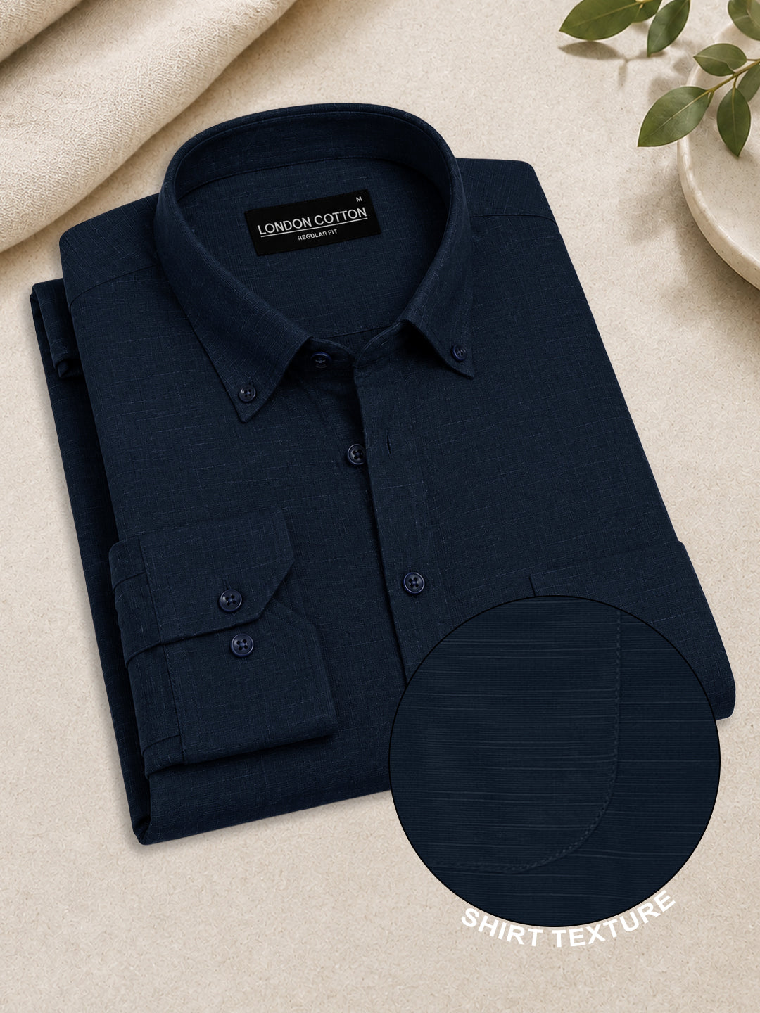 Navy Blue Linear Linen Shirt