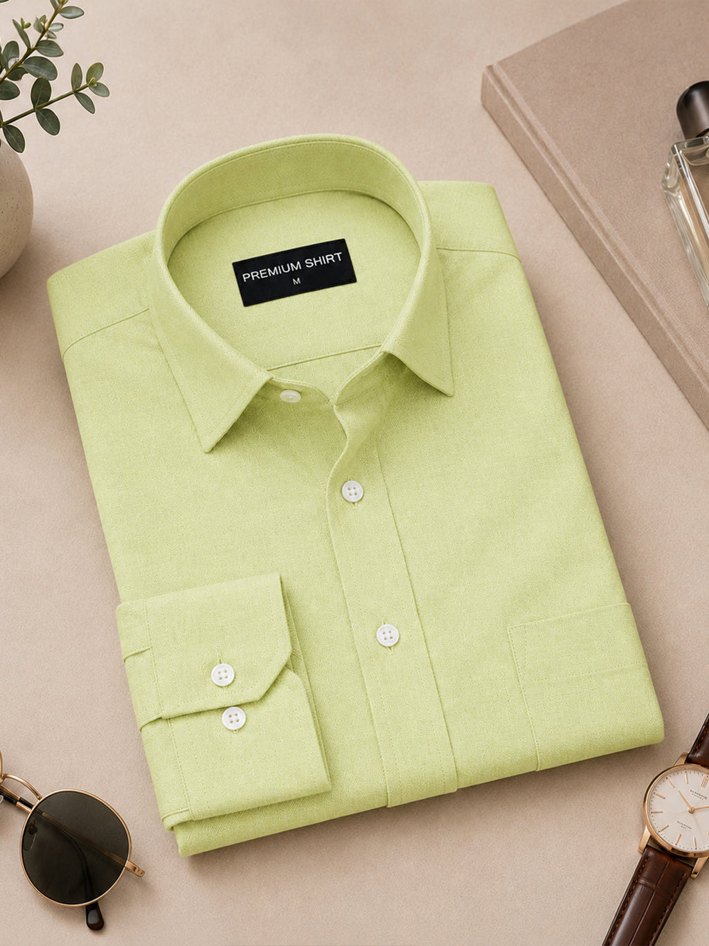 Pack of 2 Denim Blue & Lime Green Formal Oxford Cotton Shirt For Men