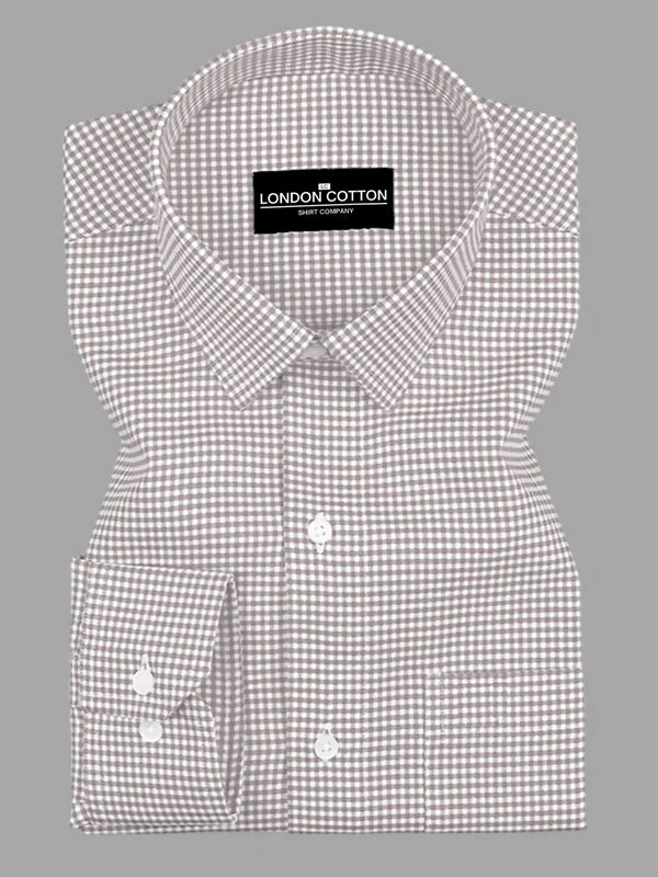 Black and white checkered shirt with 'London Cotton' label on a gray background