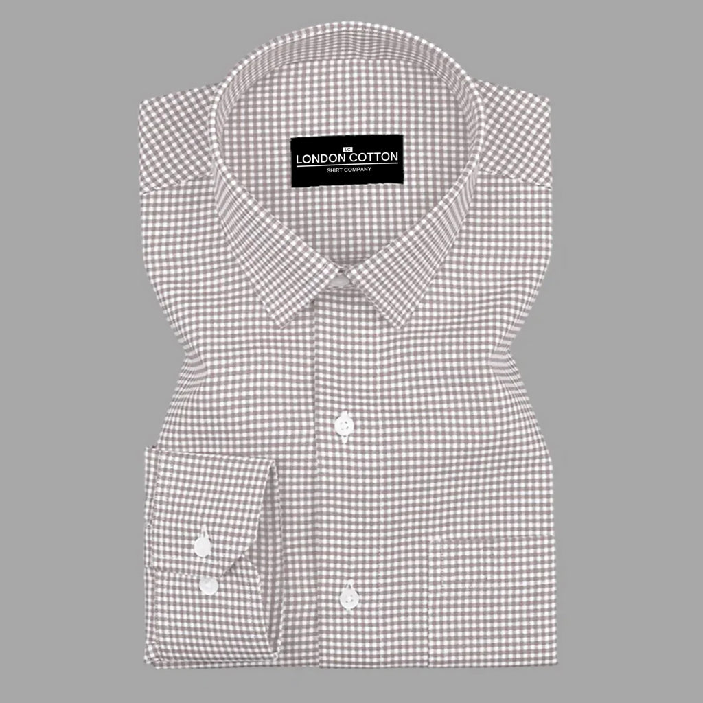 Black and white checkered shirt with 'London Cotton' label on a gray background