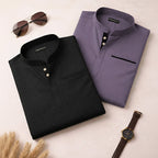 Pack Of 2 Urban Fit Black & Purple Short Linen Kurta For Men