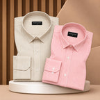 Bold Beige & Bold Red Oxford Pack of 2 Stripe Shirts For Men