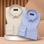 Bold Beige & Cambridge Blue Oxford Pack of 2 Stripe Shirts For Men