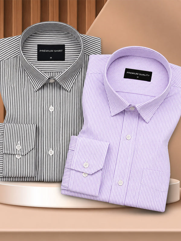 Bold Black & Purple Oxford Pack of 2 Pinstripe Shirts