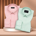 Bold Red & Mint Green Oxford Pack of 2 Stripe Shirts For Men