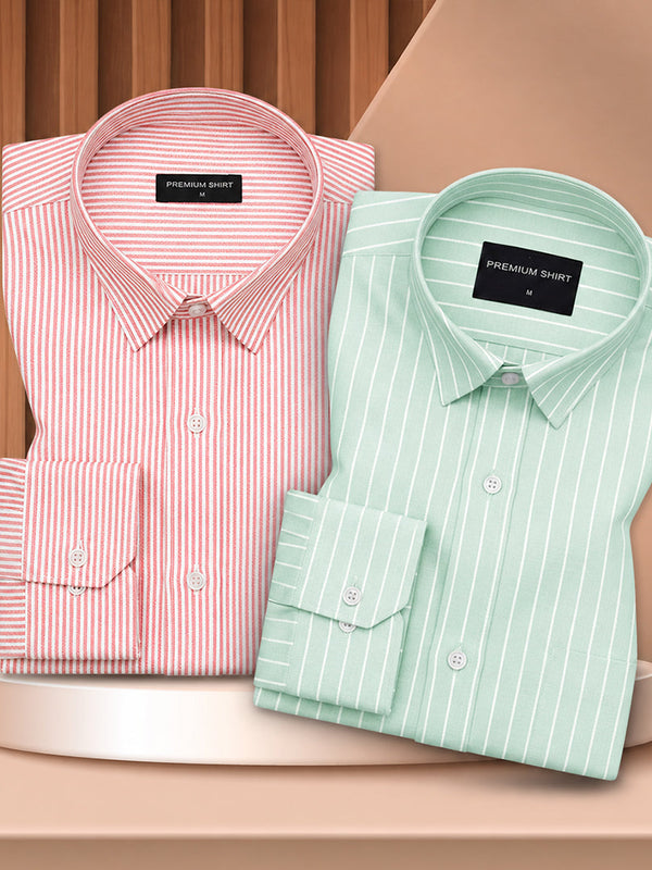Bold Red & Mint Green Oxford Pack of 2 Pinstripe Shirts