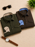 Pack Of 2 Cargo Style Bottle Green & Dark Brown Shirt