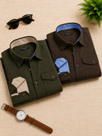 Pack Of 2 Cargo Style Bottle Green & Dark Brown Shirt