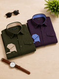 Pack Of 2 Cargo Style Bottle Green & Wine Shirt