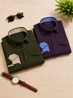 Pack Of 2 Cargo Style Bottle Green & Wine Shirt