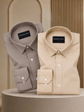 Pack of 2 Brown & Cream Formal Oxford Cotton Shirt For Men