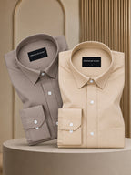 Pack of 2 Brown & Cream Formal Oxford Cotton Shirt For Men