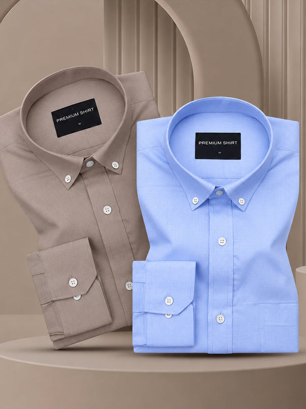 Pack of 2 Oxford Cotton Shirt For Men (Brown & Denim Blue)