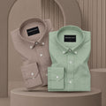 Pack of 2 Oxford Cotton Shirt For Men (Brown & Sea Green)