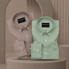 Pack of 2 Oxford Cotton Shirt For Men (Brown & Sea Green)