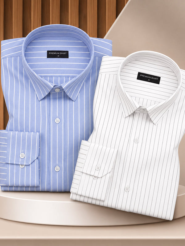 Cambridge Blue & Grey Pinstripe Oxford Pack of 2 Shirts For Men