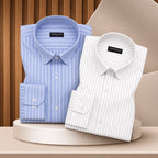 Cambridge Blue & Grey Pinstripe Oxford Pack of 2 Shirts For Men