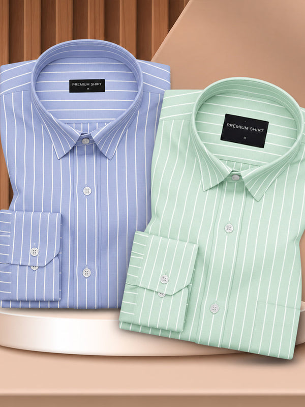 Cambridge Blue & Mint Green Pinstripe Oxford Pack of 2 Shirts For Men