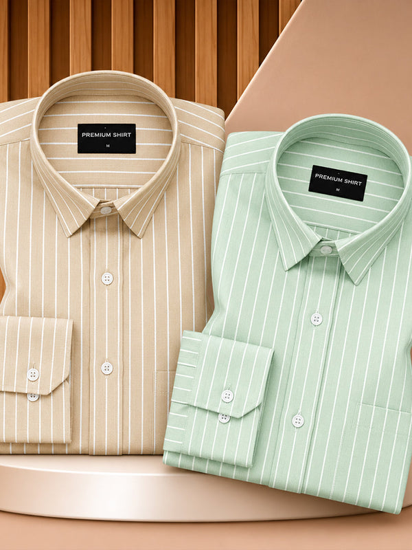 Cream & Mint Green Oxford Pack of 2 Pinstripe Shirts