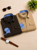 Pack Of 2 Cargo Style Dark Brown & Cream Shirt