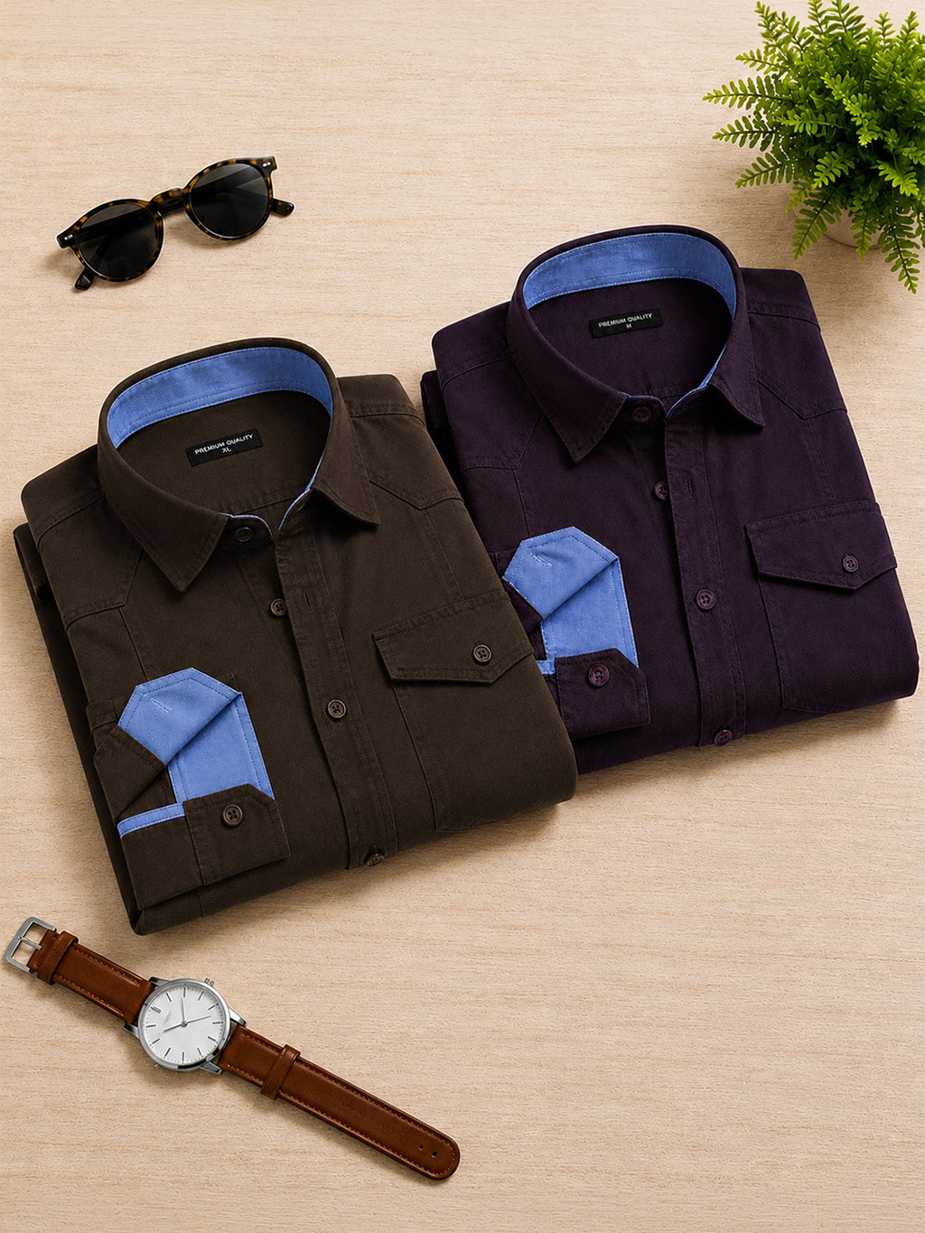 Pack Of 2 Cargo Style Wine & Dark Brown Shirt