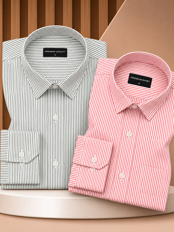 Dark Green & Bold Red Oxford Pack of 2 Pinstripe Shirts
