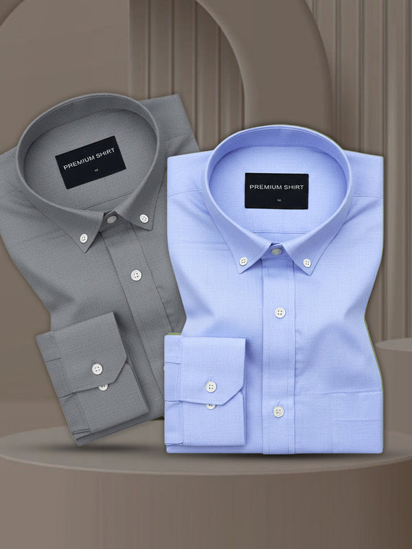 Pack of 2 Oxford Cotton Shirt For Men (Dark Grey & Denim Blue)