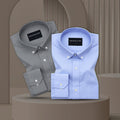 Pack of 2 Oxford Cotton Shirt For Men (Dark Grey & Denim Blue)