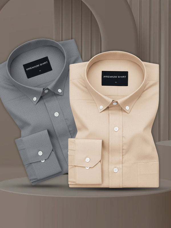 Pack of 2 Oxford Cotton Shirt For Men (Dark grey & Cream)