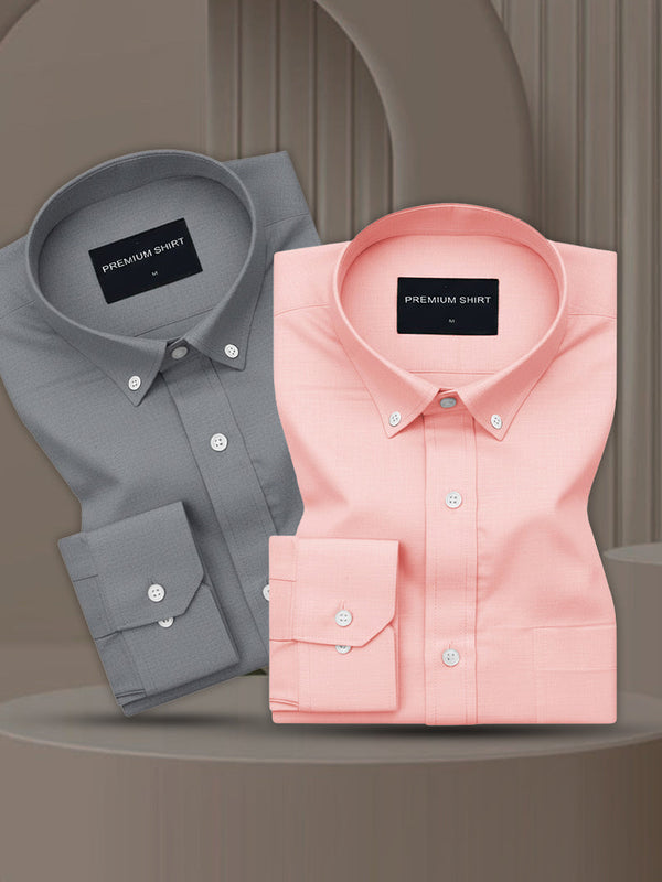Pack of 2 Oxford Cotton Shirt For Men (Dark grey & Peach)