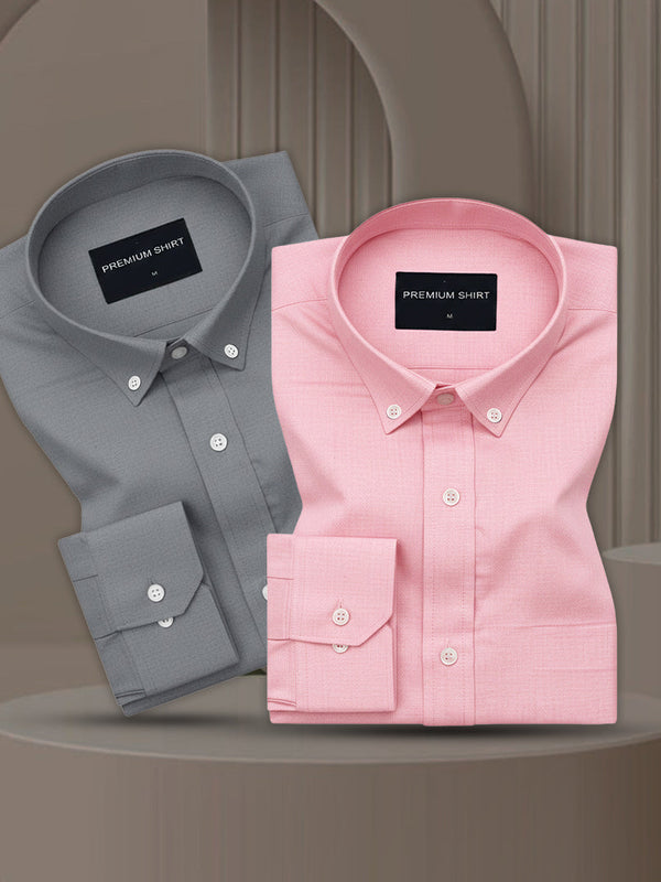 Pack of 2 Oxford Cotton Shirt For Men (Dark grey & Pink)