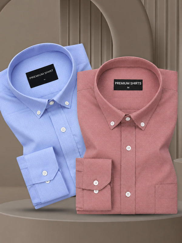 Pack of 2 Oxford Cotton Shirt For Men (Denim Blue & Maroon)
