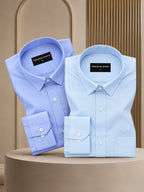 Pack of 2 Denim Blue & Sky Blue Formal Oxford Cotton Shirt For Men