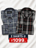 Pack of 2 Tartan Check Cotton Shirt (Denim & Black)