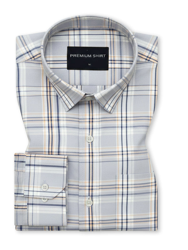 Graphite Mustard Classic Check Paper Cotton Shirt For Men