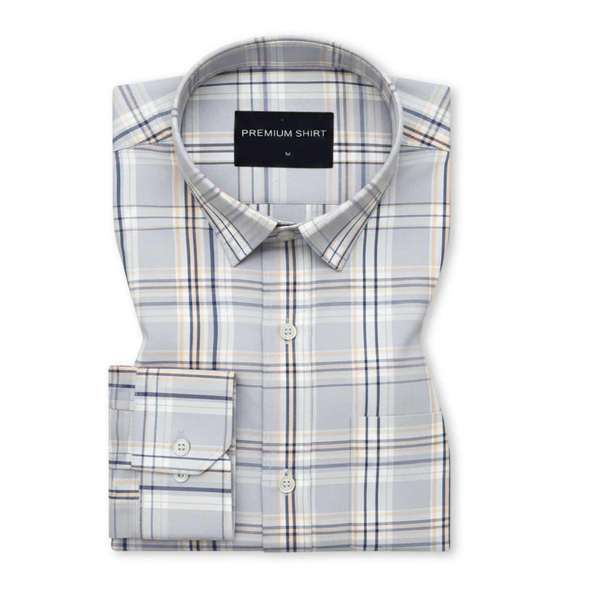 Graphite Mustard Classic Check Paper Cotton Shirt For Men