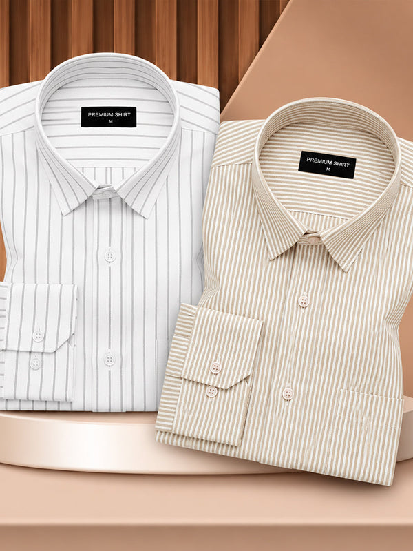 Bold Grey & Bold Beige Oxford Pack of 2 Pinstripe Shirts