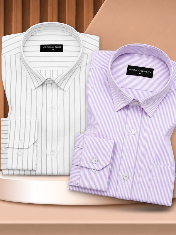 Bold Grey & Purple Oxford Pack of 2 Pinstripe Shirts