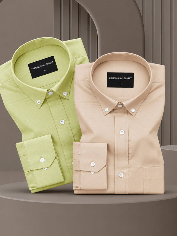 Pack of 2 Oxford Cotton Shirt For Men (Lime Green & Cream)