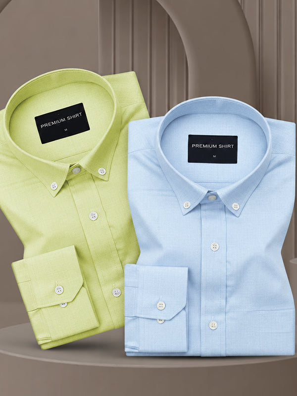 Pack of 2 Oxford Cotton Shirt For Men (Lime Green & Sky Blue)