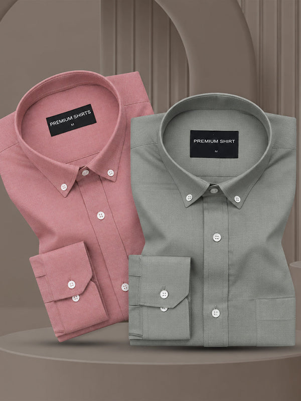 Pack of 2 Oxford Cotton Shirt For Men (Maroon & Olive)