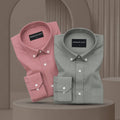 Pack of 2 Oxford Cotton Shirt For Men (Maroon & Olive)
