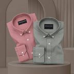 Pack of 2 Oxford Cotton Shirt For Men (Maroon & Olive)