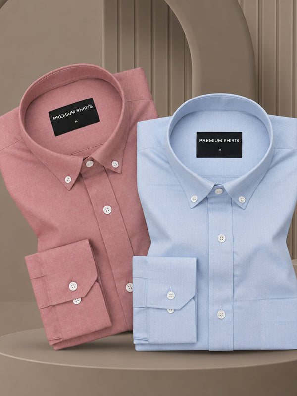Pack of 2 Oxford Cotton Shirt For Men (Maroon & Sky Blue)