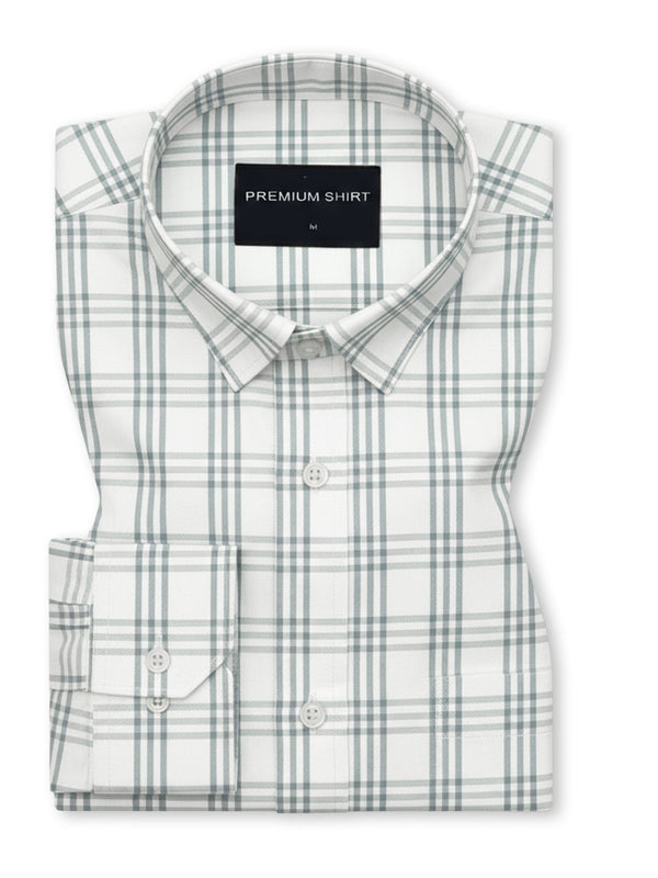 Mist Blue Classic Check Paper Cotton Shirt For Men
