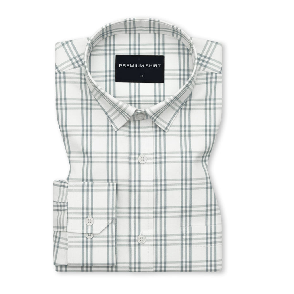 Mist Blue Classic Check Paper Cotton Shirt For Men
