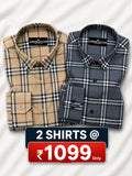 Pack of 2 Tartan Check Cotton Shirt (Mustard & Denim)