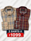Pack of 2 Tartan Check Cotton Shirt (Mustard & Red)