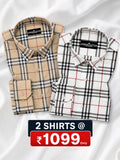 Pack of 2 Tartan Check Cotton Shirt (Mustard & White)