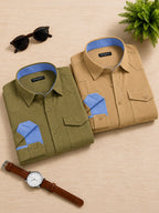 Pack Of 2 Cargo Style Olive & Cream Shirt